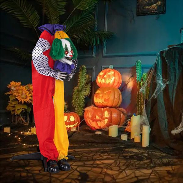 4.5ft Animatronic Halloween Clown – Sound Activated with LED Eyes, Posable Head and Arms, Creepy Phrases - Monsta Online