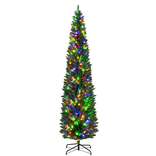 8FT Pre - Lit Pencil Artificial Christmas Tree — 250 Multi - Color LED Lights, 668 Tips, Slim, Steel Base - Monsta Online