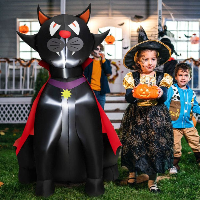 4.7ft Inflatable Halloween Vampire Cat with Red Cloak and LED Lights - Monsta Online