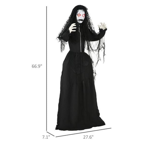 5.5ft Halloween Animatronic Zombie Bride – Jaw Drop, Glowing Red Eyes and Creepy Speaking Sounds - Monsta Online