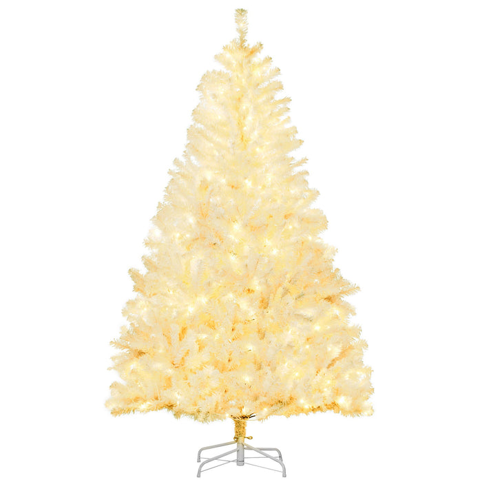 6FT White Pre - Lit Artificial Christmas Tree — 250 Warm White LEDs, 859 Tips, Auto - Open Hinged, Full Shape - Monsta Online