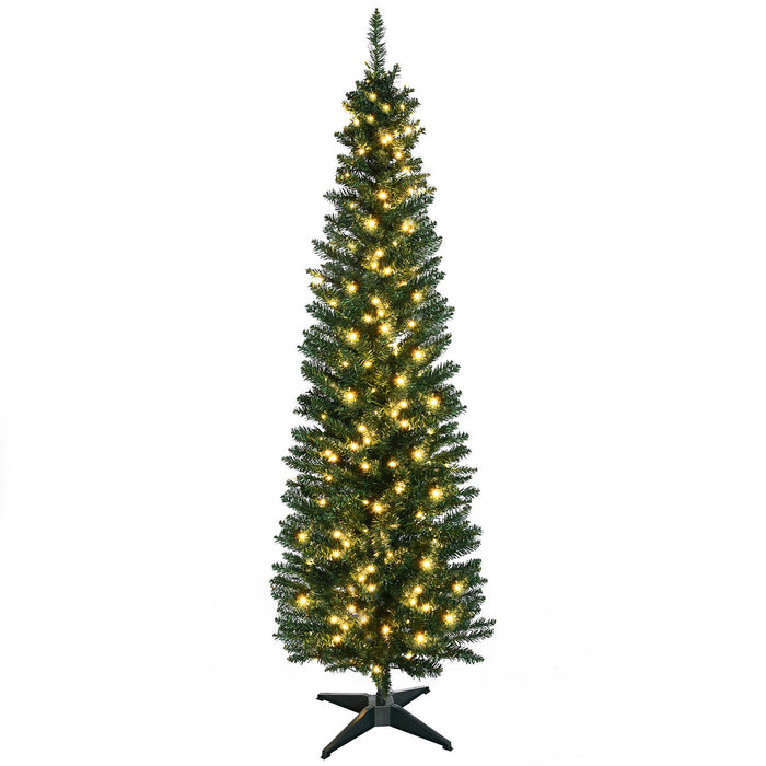 5FT Noble Fir Pencil Pre - Lit Artificial Christmas Tree — 110 Warm White LEDs, 294 Tips, Slim Space - Saving - Monsta Online