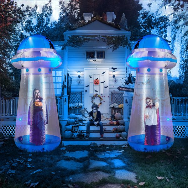 8.8FT Halloween Inflatable UFO with Built - in LED Lights and Stand Inside Design - Monsta Online