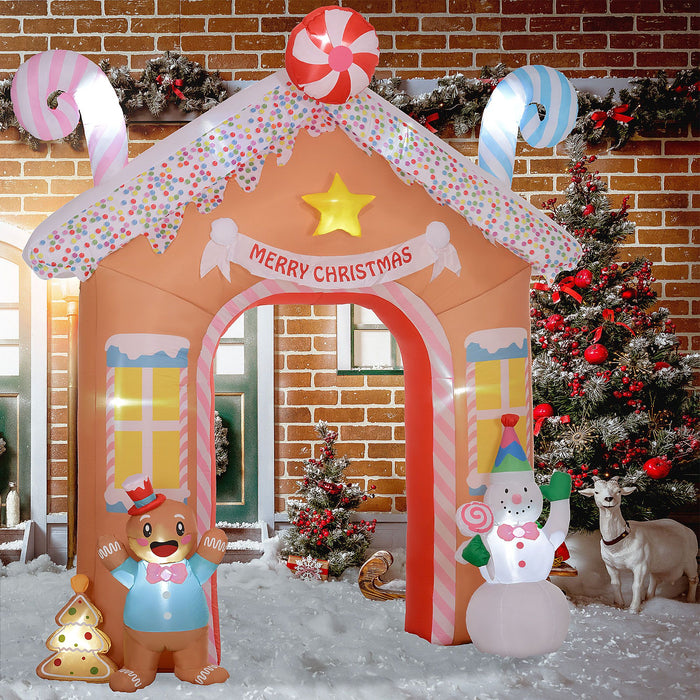 10FT Prelit Inflatable Gingerbread House Archway with Snowman and LED Lights - Outdoor Christmas Decoration - Monsta Online