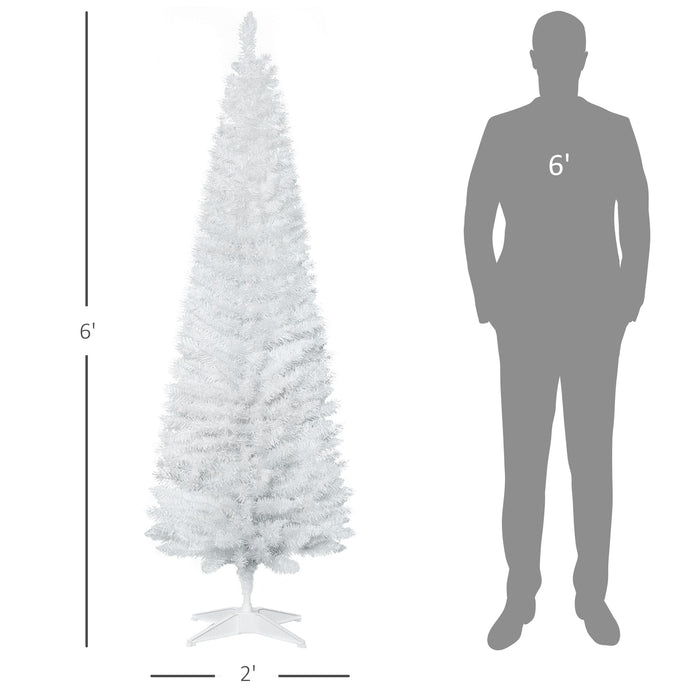 6FT White Pencil Artificial Christmas Tree — 390 Tips, Unlit, Slim Full Appearance, Plastic Base - Monsta Online