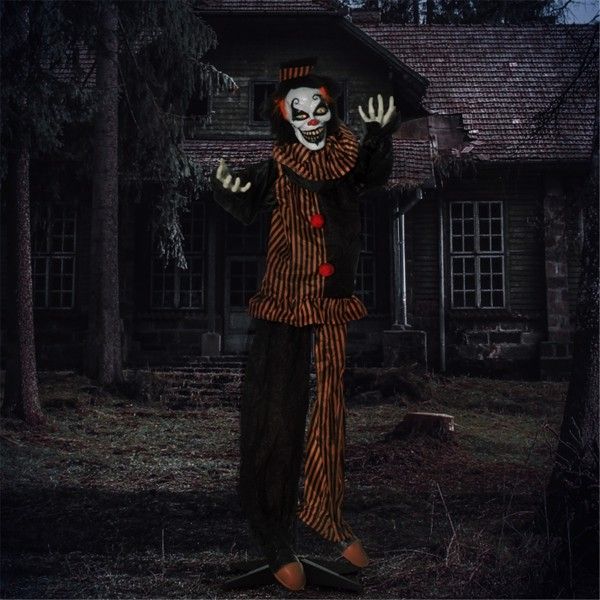 6.7ft Animatronic Halloween Clown – Motion and Sound Activated Decoration with Moving Head, Arms and Red Glowing Eyes - Monsta Online