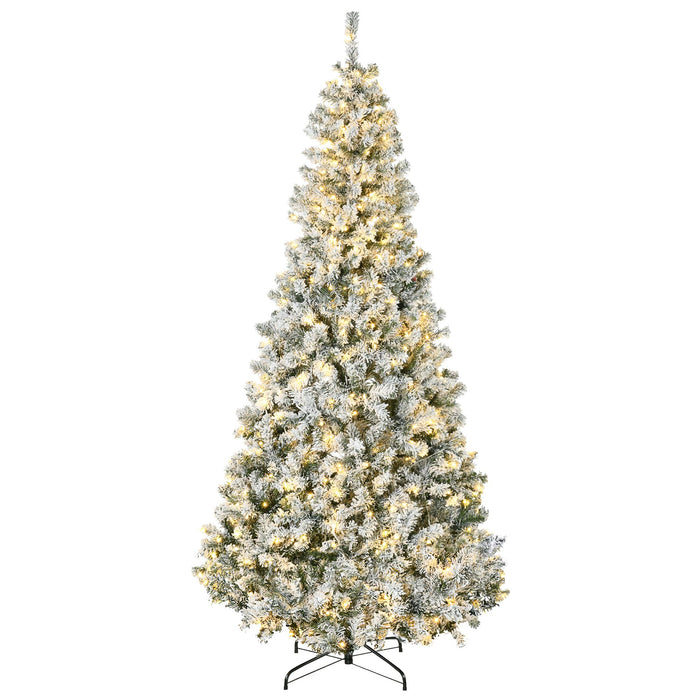 7.5FT Snow Flocked Pre - Lit Artificial Christmas Tree — 500 Warm White LEDs, 1188 Tips, Auto - Open Hinged, Steel Base - Monsta Online