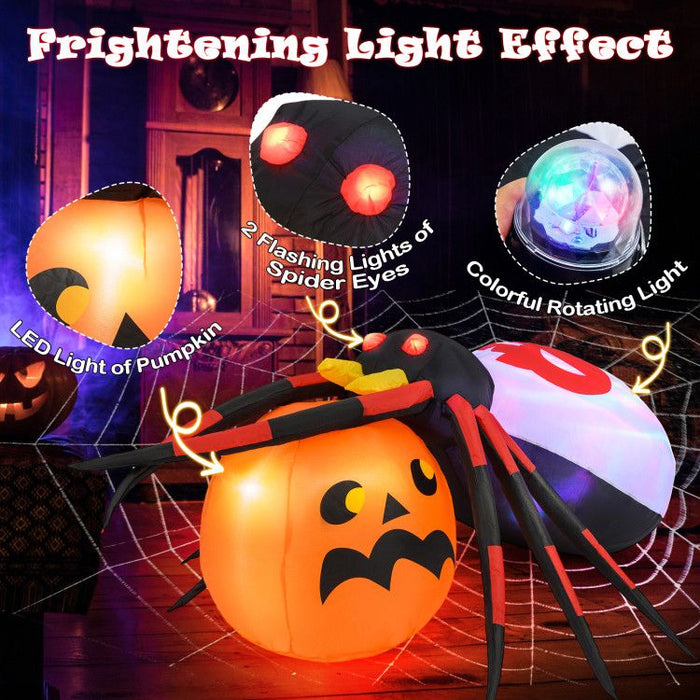4.9ft Inflatable Halloween Spider with Pumpkin and Rotating LED Lights - Monsta Online