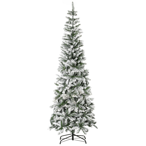 7.5FT Snow Flocked Pencil Artificial Christmas Tree — 668 Tips, Auto - Open Pop - Up, Slim, Steel Base - Monsta Online
