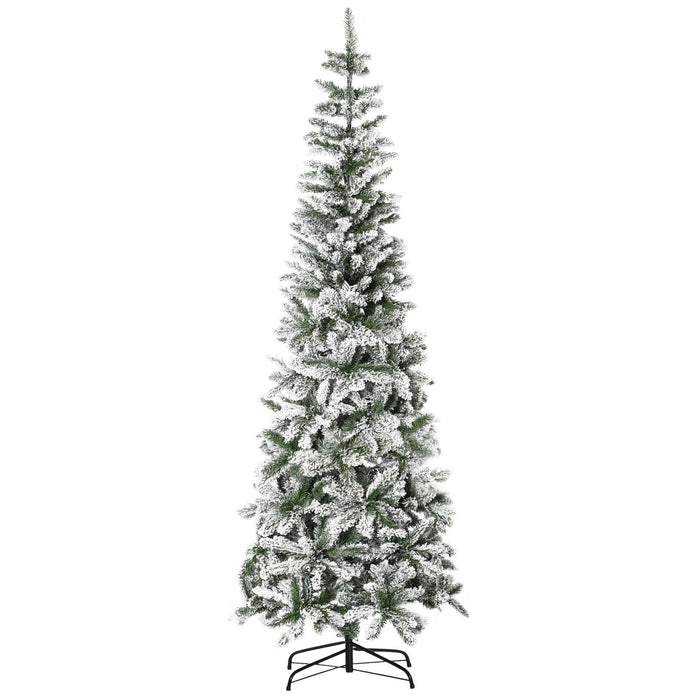 7.5FT Snow Flocked Pencil Artificial Christmas Tree — 668 Tips, Auto - Open Pop - Up, Slim, Steel Base - Monsta Online