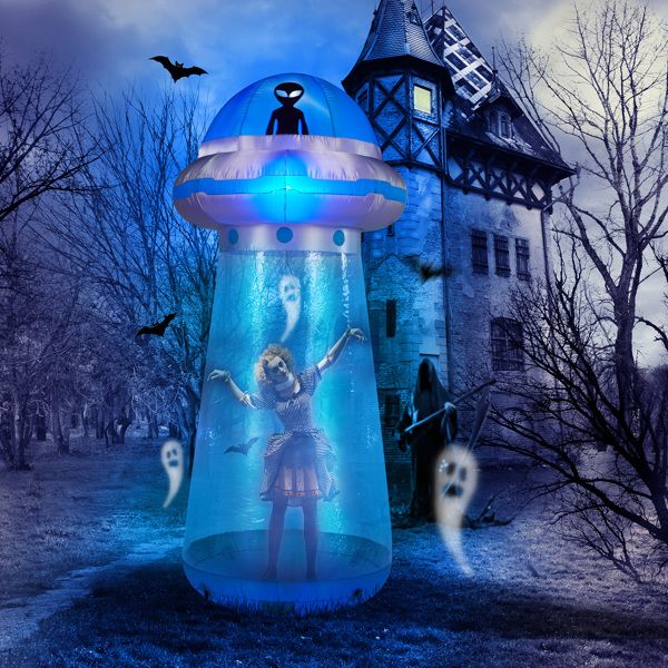 8.8FT Halloween Inflatable UFO with Built - in LED Lights and Stand Inside Design - Monsta Online