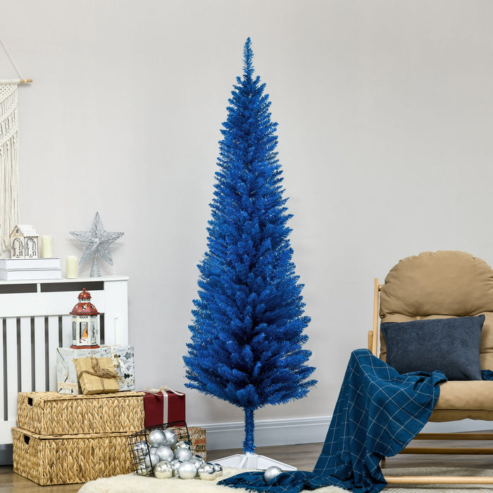 6FT Blue Pencil Artificial Christmas Tree — 390 Tips, Unlit, Slim, Plastic Stand - Monsta Online