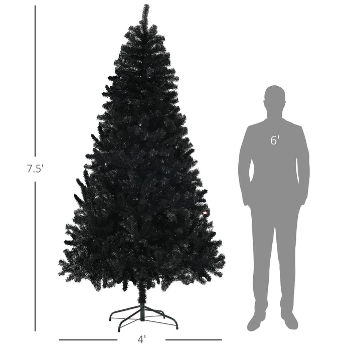 7.5FT Black Artificial Christmas Tree — 1346 Tips, Auto - Open Hinged, Full Shape, Steel Base - Monsta Online