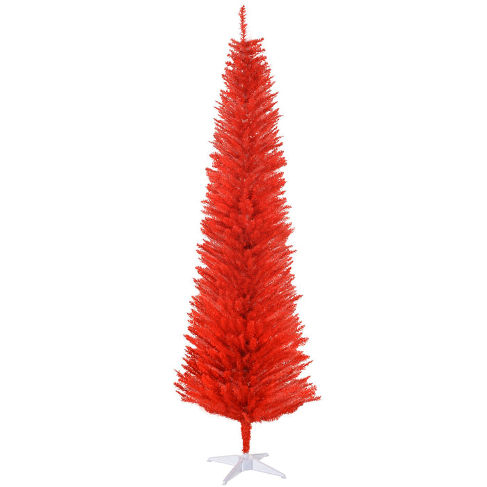7FT Red Pencil Artificial Christmas Tree — 499 Tips, Unlit, Slim Space - Saving, Plastic Stand - Monsta Online