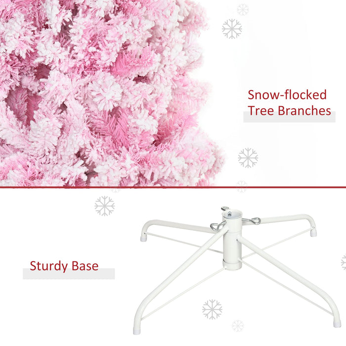 6FT Pink Snow Flocked Pencil Artificial Christmas Tree — 520 Tips, Unlit, Auto - Open Hinged, Steel Base - Monsta Online