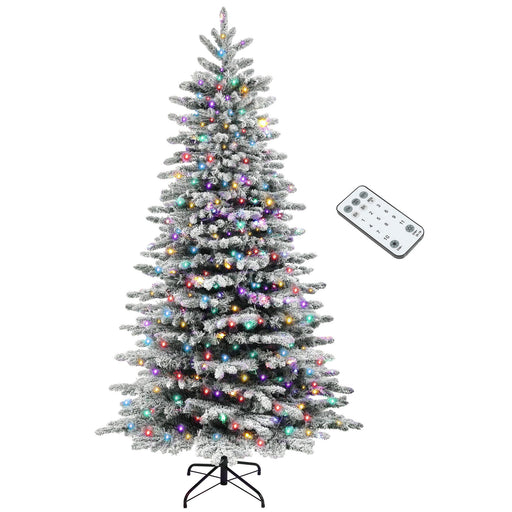 6.5FT Snow Flocked Pre - Lit Artificial Christmas Tree — 400 Dual - Color LEDs, 11 Modes, 990 Tips, Remote - Monsta Online