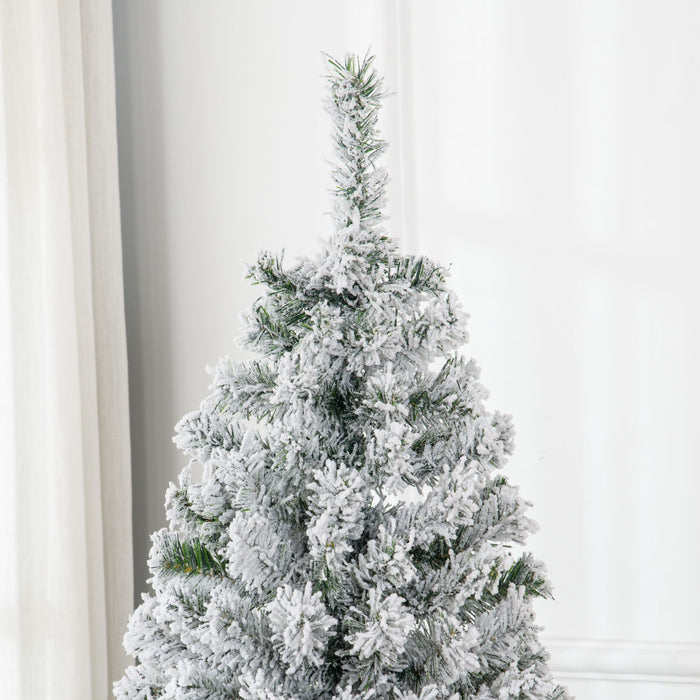 6FT Snow Flocked Pre - Lit Artificial Christmas Tree — 220 Warm White LEDs, 638 Tips, Auto - Open, Wide Leaves - Monsta Online