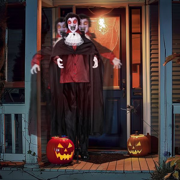 5.7ft Animatronic Halloween Vampire – Motion and Sound Activated Prop with Light - Up Eyes and Swaying Body - Monsta Online