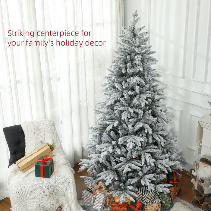 7FT Snow Flocked Artificial Christmas Tree — 1401 Tips, Auto - Open Hinged, Metal Stand - Monsta Online