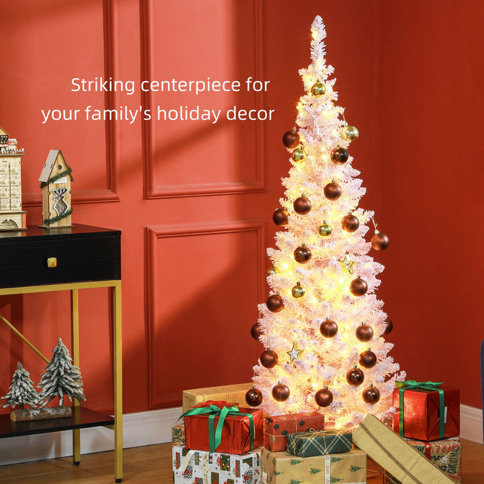 5FT Pink Snow Flocked Pencil Pre - Lit Artificial Christmas Tree — 160 Warm White LEDs, 294 Tips, Space - Saving - Monsta Online