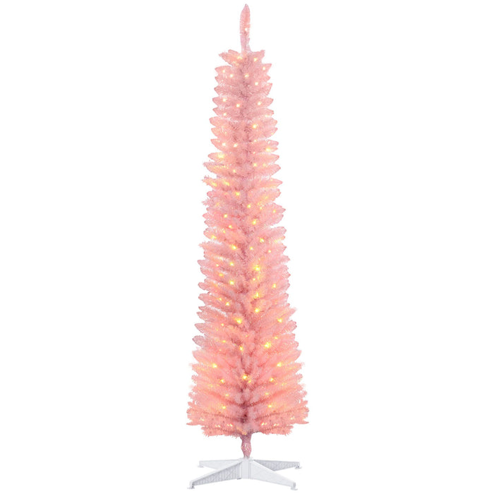 7FT Pink Pencil Pre - Lit Artificial Christmas Tree — 250 Multicolor LEDs, 8 Modes, 500 Tips, Slim - Monsta Online