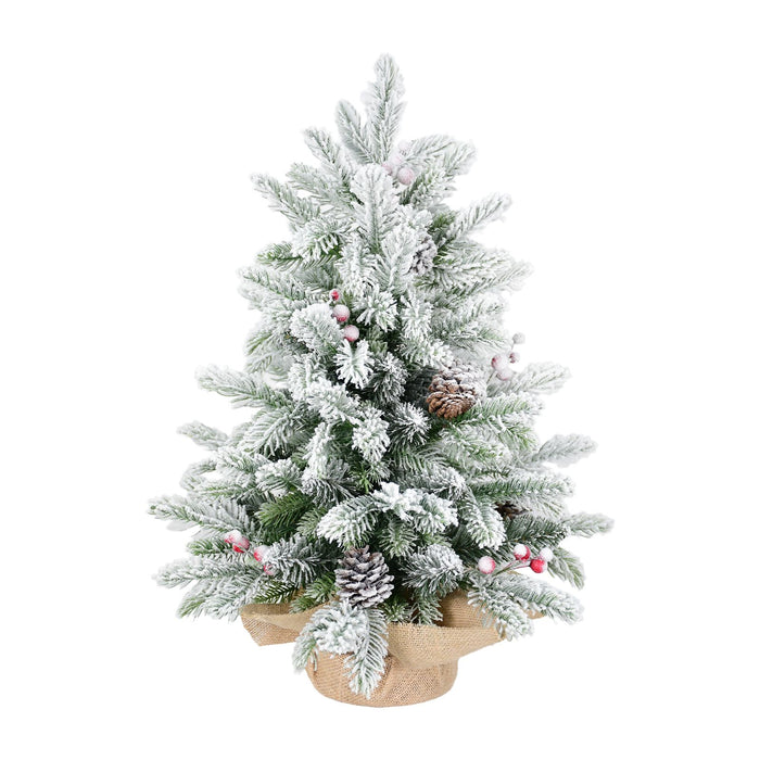 3FT Tabletop Snow Flocked Artificial Christmas Tree — 14 Pinecones, Red Berries, Mini Tree - Monsta Online