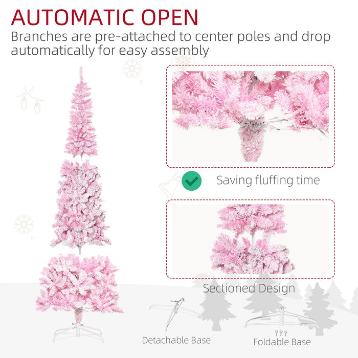 7.5FT Pre - Lit Pink Pencil Artificial Christmas Tree — 350 Warm White LED Lights, 700 Snow Tips, Steel Base - Monsta Online
