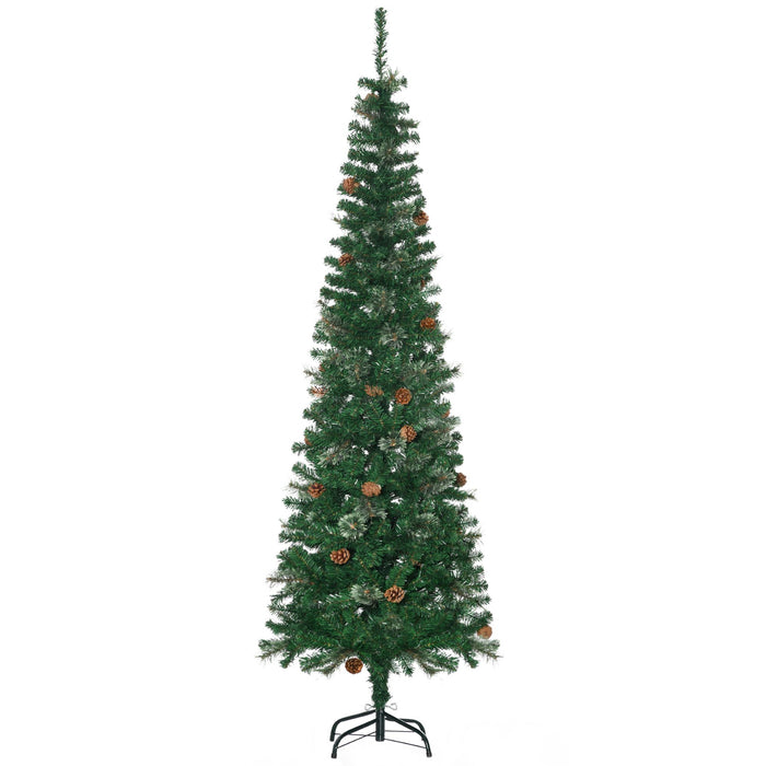 6.5FT Pencil Artificial Christmas Tree — 556 Tips with Pine Cones, Pine Needles, Unlit, Metal Base - Monsta Online