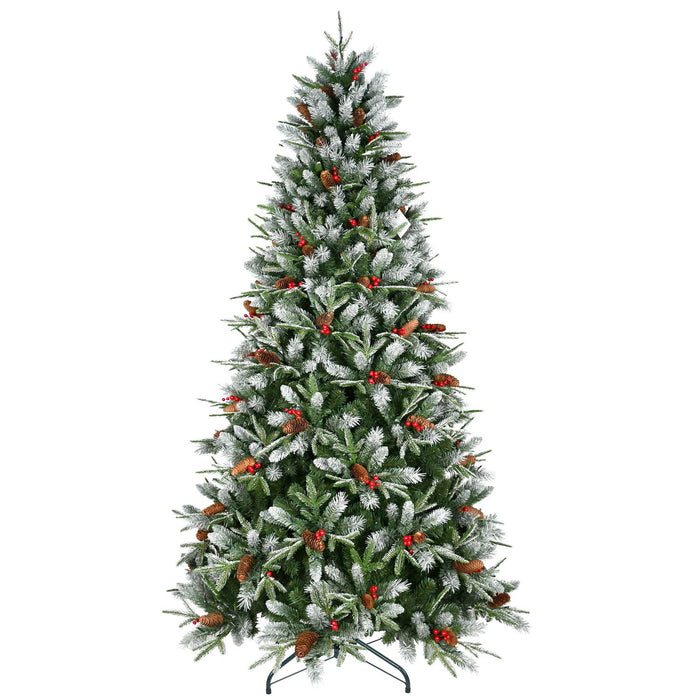 5FT Artificial Christmas Tree — Snow - Tipped, 1131 Tips, Berries & Pine Cones, Hinged, Metal Stand - Monsta Online