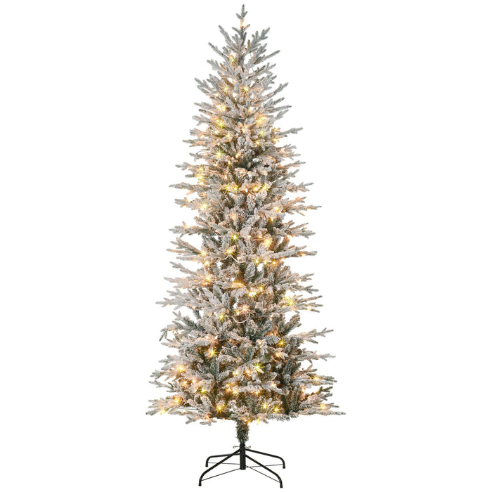 7.5FT Pre - Lit Snow Flocked Artificial Christmas Tree — 350 Warm Lights, 850 Tips, Auto - Open, Steel Base - Monsta Online