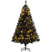 6FT Black Flocked Pre - Lit Artificial Christmas Tree — 250 Warm White LEDs, 1000 Tips, Hinged, Metal Base - Monsta Online