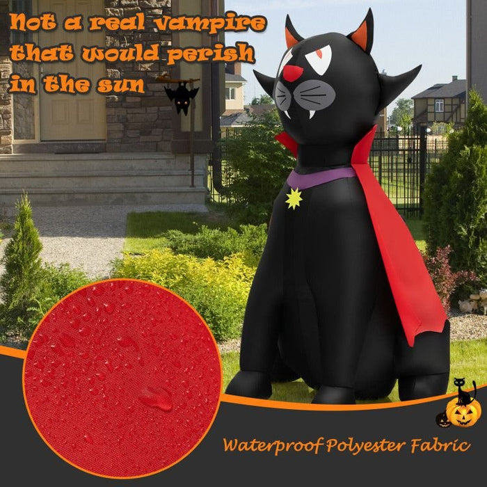 4.7ft Inflatable Halloween Vampire Cat with Red Cloak and LED Lights - Monsta Online