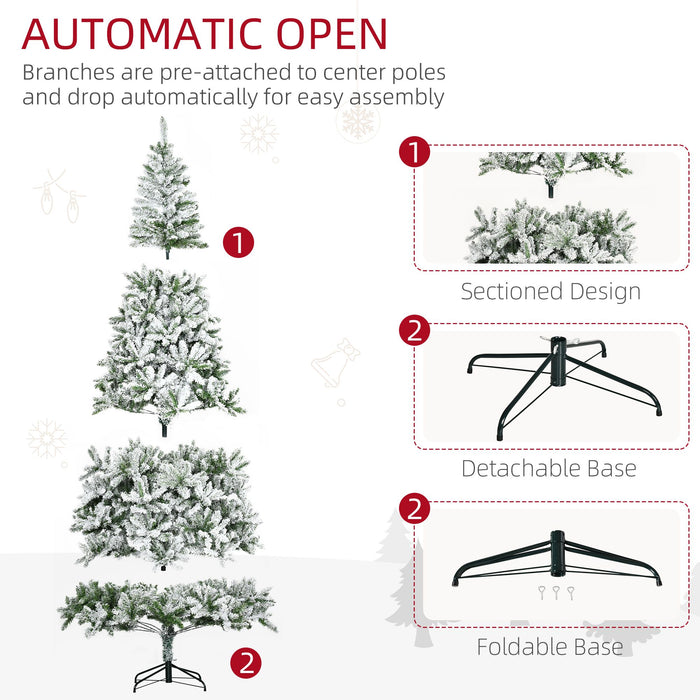 9FT Flocked Artificial Christmas Tree — 1890 Snow Tips, Unlit, Auto - Open, Full Shape, Steel Base - Monsta Online
