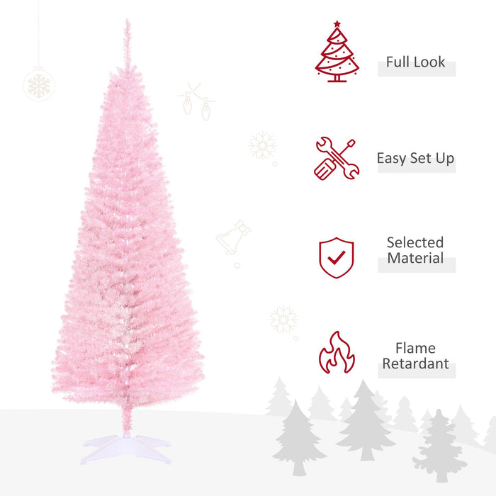 5FT Pink Pencil Artificial Christmas Tree — 294 Tips, Unlit, Slim Space - Saving, Realistic, Plastic Base - Monsta Online