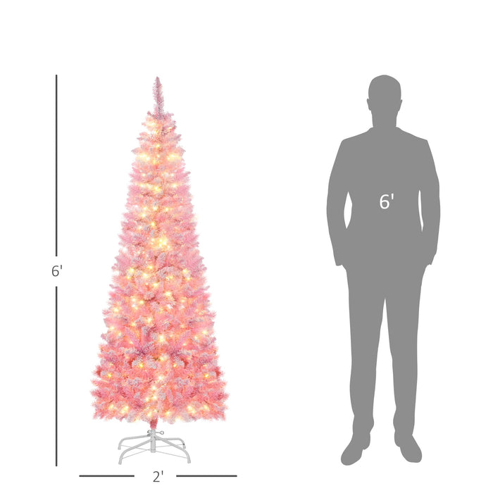 6FT Pink Pre - Lit Artificial Christmas Tree — 250 Warm White LEDs, 500 Tips, Snow Flocked, Auto - Open - Monsta Online