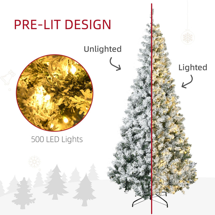7.5FT Snow Flocked Pre - Lit Artificial Christmas Tree — 500 Warm White LEDs, 1188 Tips, Auto - Open Hinged, Steel Base - Monsta Online