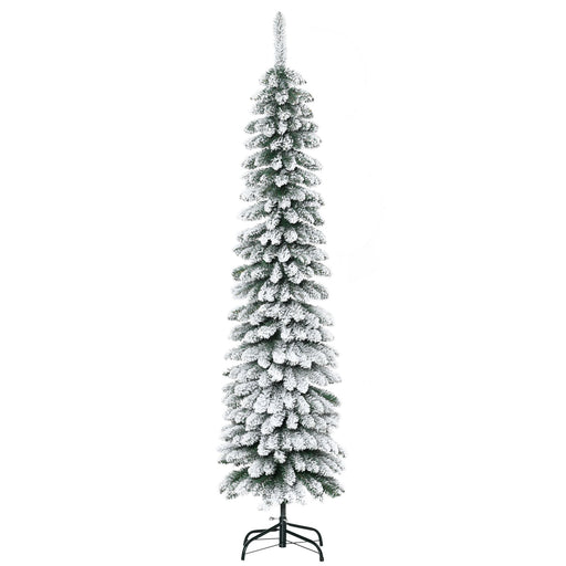 6FT Snow Flocked Pencil Artificial Christmas Tree — 395 Tips, Unlit, Slim Space - Saving, Metal Base - Monsta Online