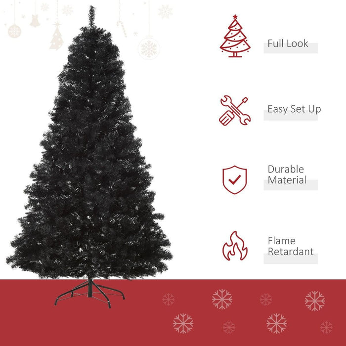 7FT Black Pencil Artificial Christmas Tree — 1346 Tips, Unlit, Auto - Open, Slim Space - Saving, Metal Base - Monsta Online