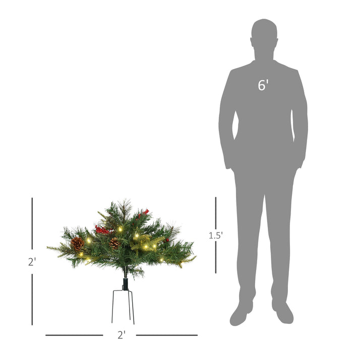 2FT Pre - Lit Artificial Christmas Tree 2 - Pack — 24 Warm White LEDs, Cordless, Red Berries, Pine Cones - Monsta Online