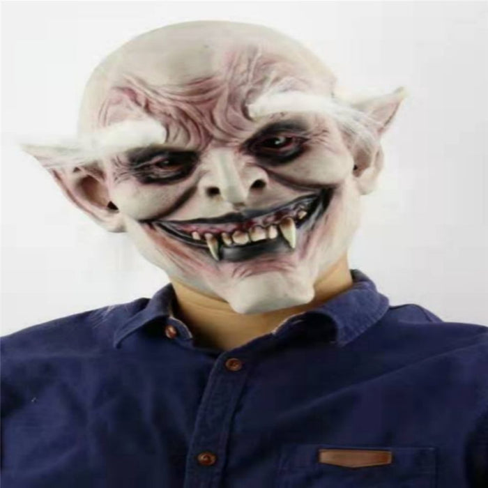Halloween Evil Demon Elf Mask – Scary White - Eyed Latex Horror Costume, Cosplay - Monsta Online