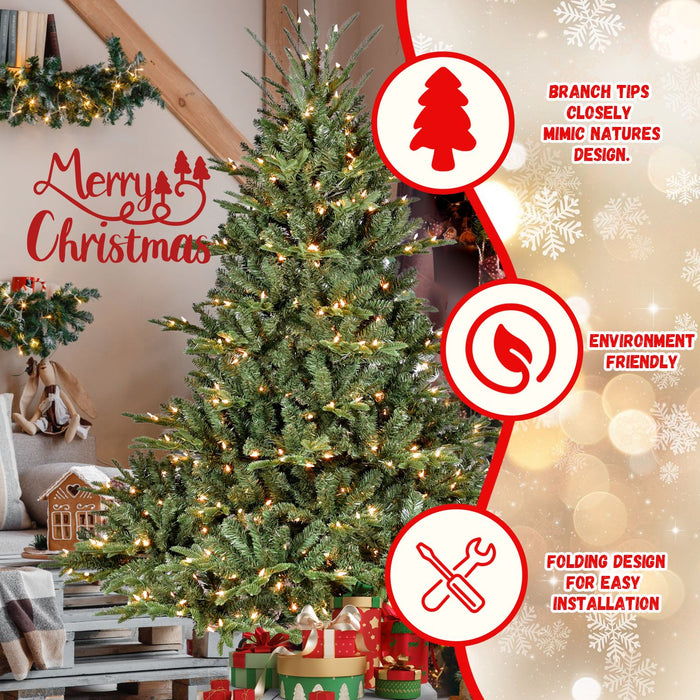 7.5FT Pre - Lit Full Artificial Christmas Tree — 850 UL Lights, 2441 Tips, Wide Base, Hinged, Metal Stand - Monsta Online