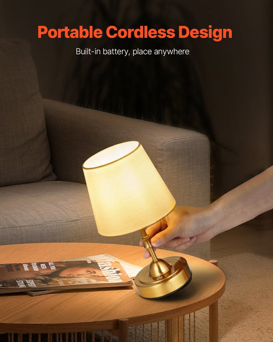Cordless Rechargeable Table Lamp - Gold Finish with Dimmable 3 Brightness Levels - Monsta Online