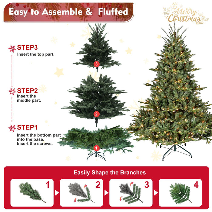 7FT Pre - Lit Artificial Christmas Tree — 2257 PE/PVC Tips, 750 Lights, Hinged Metal Stand - Monsta Online