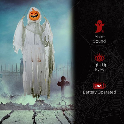4ft Animatronic Halloween Pumpkin Ghost – Sound Activated with Red Glowing Eyes and Creepy Howling Sounds - Monsta Online