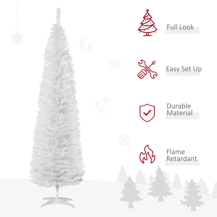 7FT White Pencil Artificial Christmas Tree — 499 Tips, Unlit, Slim Space - Saving, Realistic, Plastic Base - Monsta Online