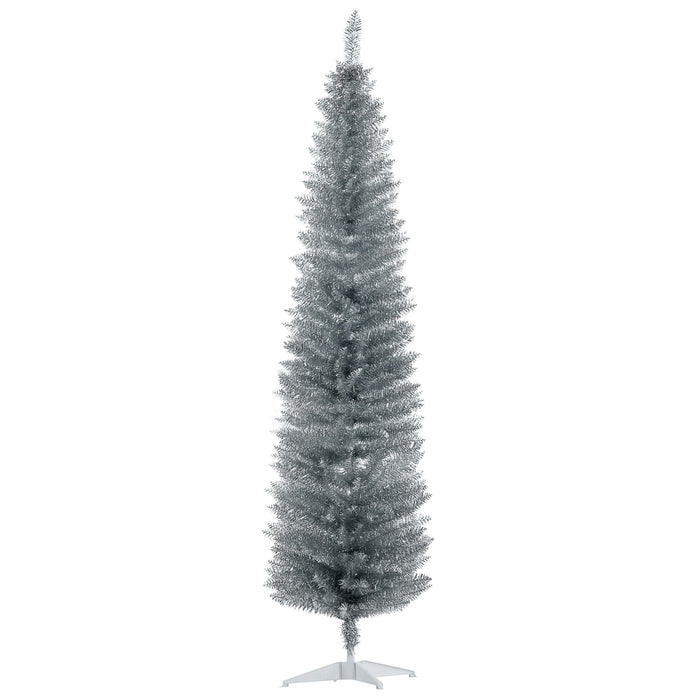 7FT Silver Pencil Artificial Christmas Tree — 499 Tips, Unlit, Slim Space - Saving, Plastic Stand - Monsta Online