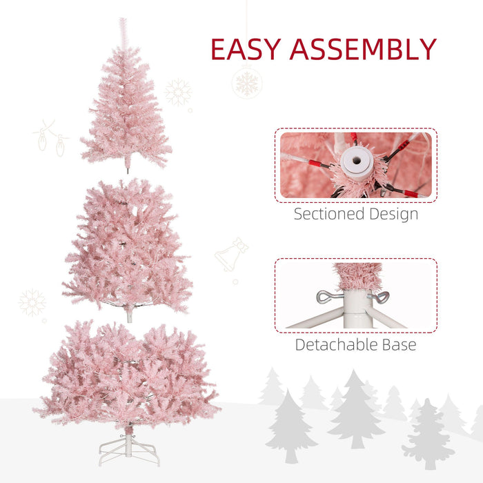 7.5FT Pre - Lit Pink Artificial Christmas Tree — 500 Warm LED Lights, 1346 Tips, Hinged, Metal Stand - Monsta Online
