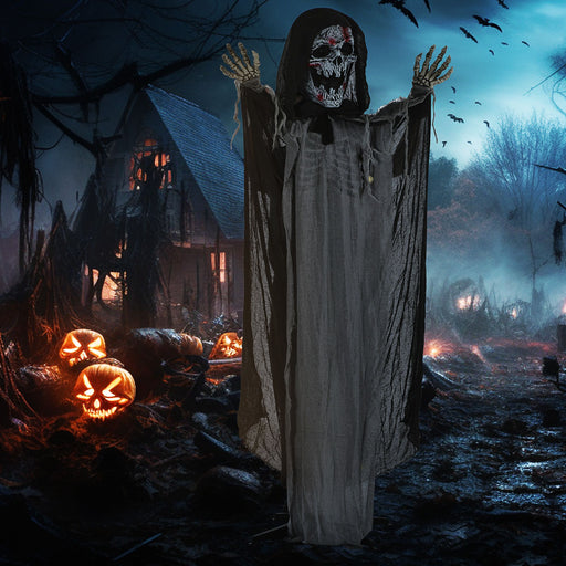 6ft Halloween Animatronic Skeleton Witch – Sound Activated with Light - Up Eyes, Glowing Chest and Creepy Chain Howls - Monsta Online