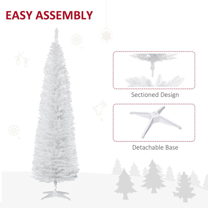 7FT White Pencil Artificial Christmas Tree — 499 Tips, Unlit, Slim Space - Saving, Realistic, Plastic Base - Monsta Online
