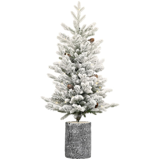 4.5FT Pre - Lit Snow Flocked Potted Christmas Tree — 150 Lights, Small Artificial Tree - Monsta Online